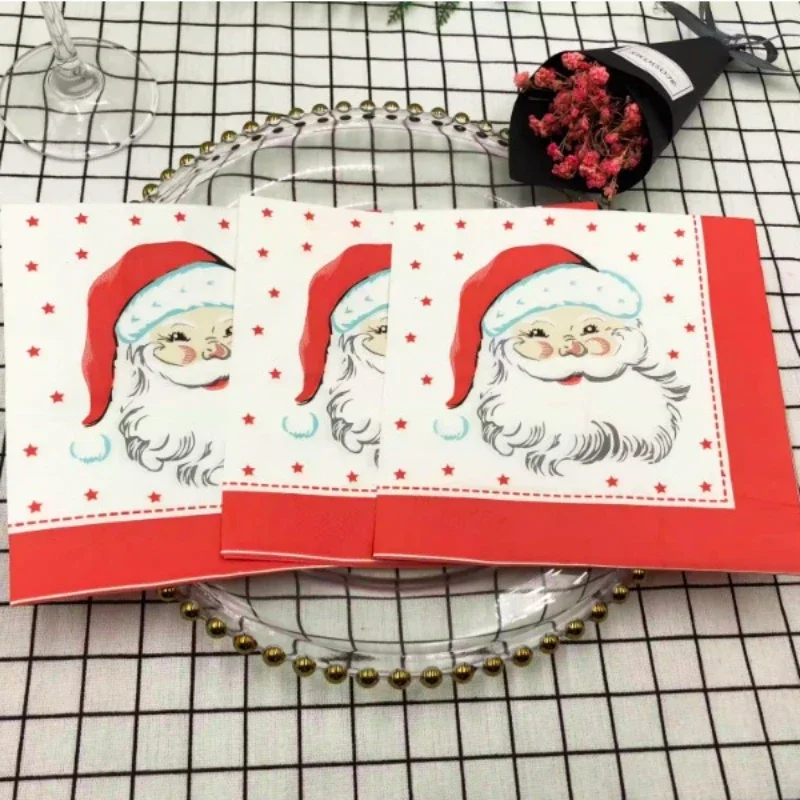 Colorful Printed Tissue Paper Santa Claus Cute White Beard Colorful Napkins Hotel Festival Party Tissue Paper Christmas