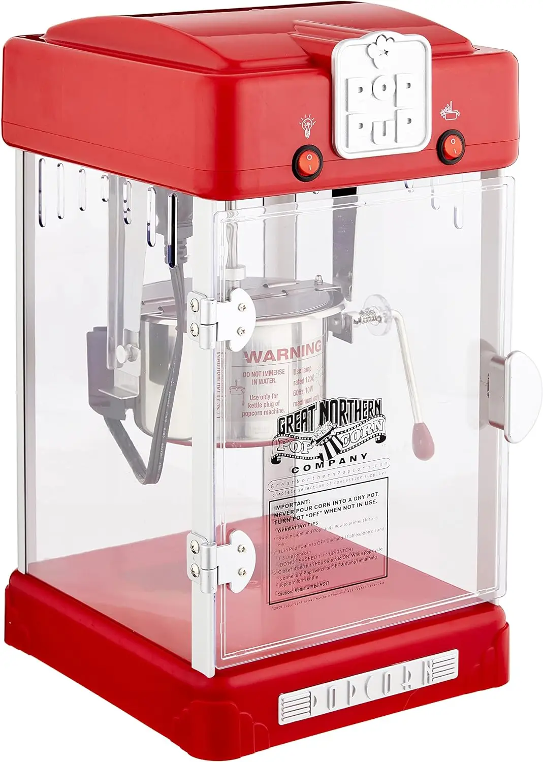 Pup Popcorn Machine-2.5oz Popper with Stainless-Steel Kettle, Serving Tray, Warming Light and Accessories by Great Norther