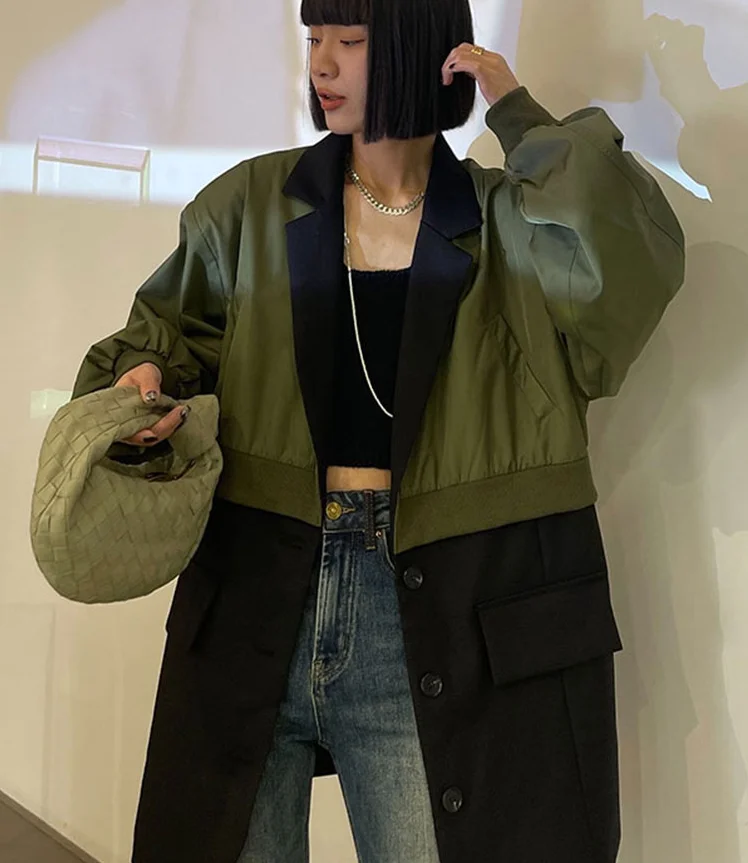 

Spliced Black Casual Suit Jacket for Women's Spring and Autumn 2023 New Wild Top Fashion Women Jacket