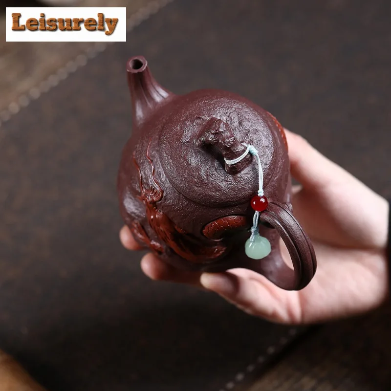 270ml Yixing Purple Clay Teapots Handmade Dragon High Scoop Pot Raw Ore Di Chao Qing Mud Tea Soaking Kettle Zisha Tea Set Craft
