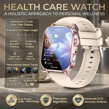 2026 Fashion Health Smart Watch Women 2.0"AMOLED ECG Physical Examination Fat Uric Acid Heart Rate BT Call Smartwatch For Ladies 1
