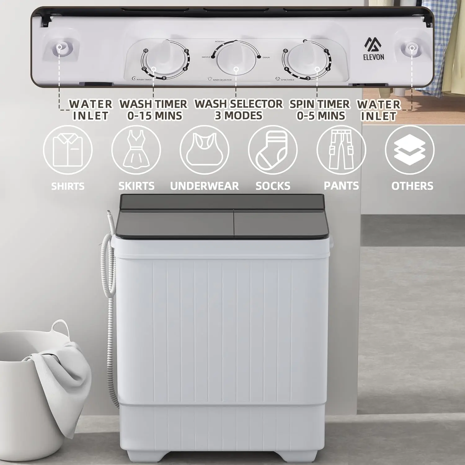 Mini Washing Machine Portable 28lbs Mini Compact Laundry Twin Tub 18lbs 10lbs Spinner Combo Clothes Washer Washing Machine Drain Pump for