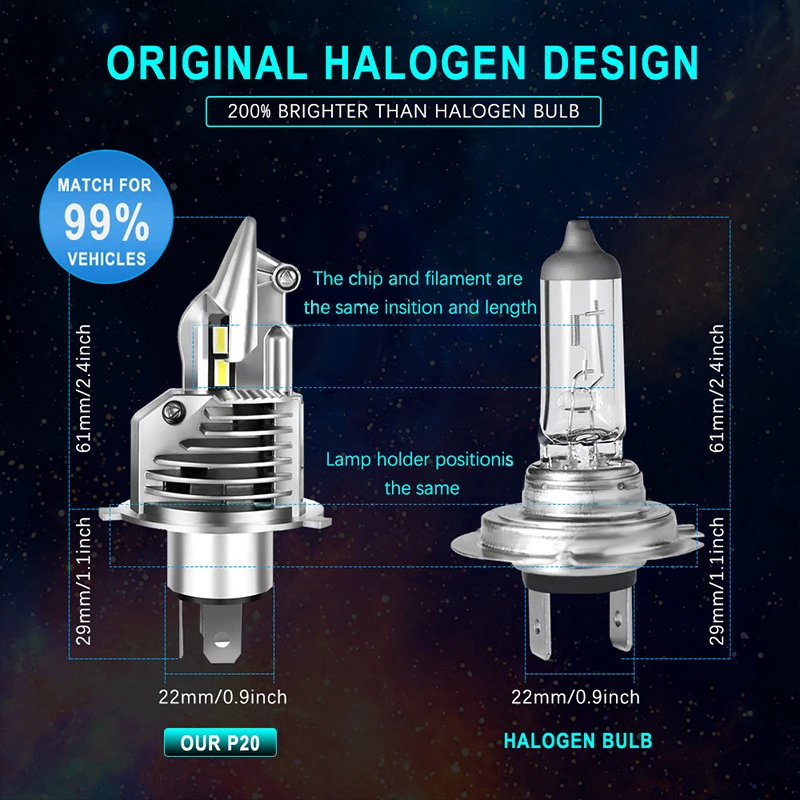 80W 16000LM 6000K H4 Led Car Headlight Bulbs For Car Motorcycle
