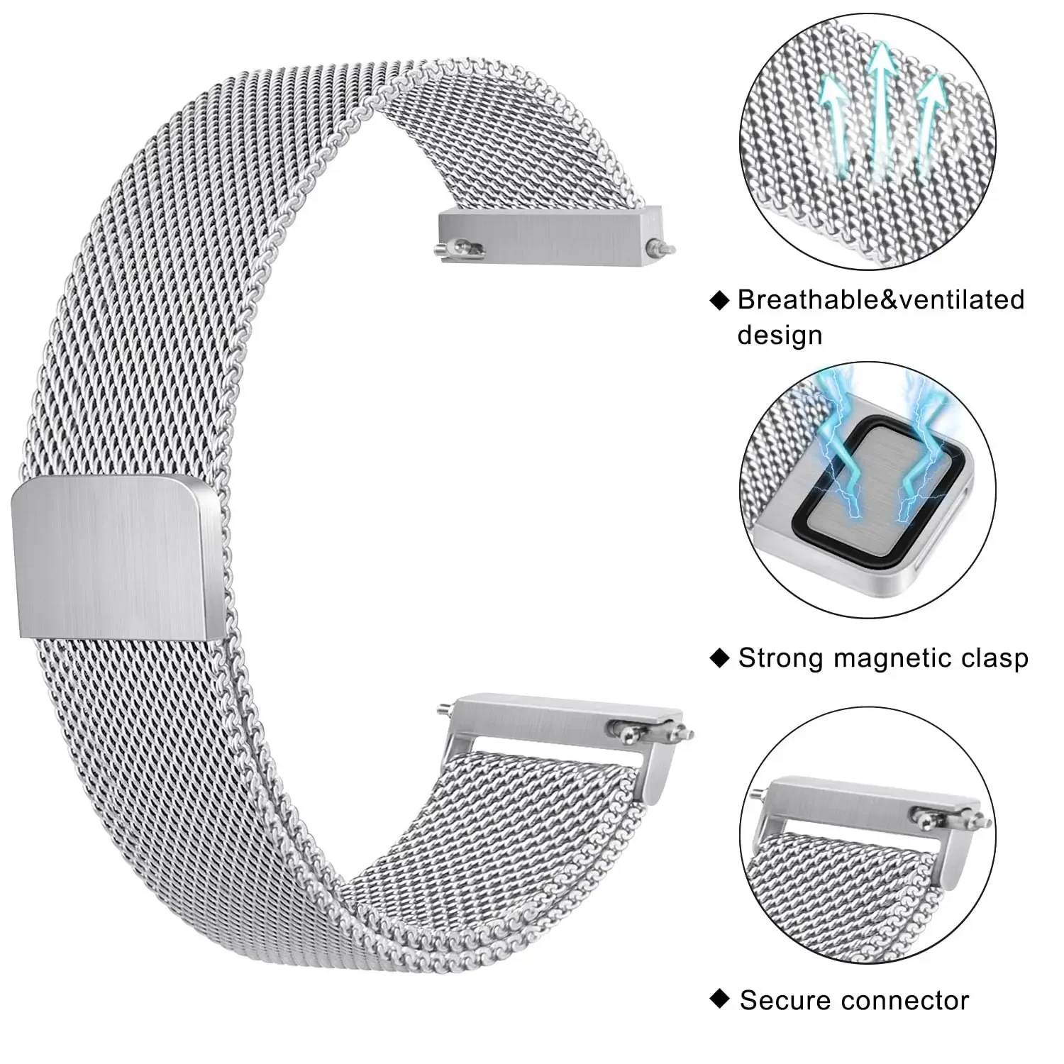 Milanese Magnetic Bracelet Sport Wristband – Breathable 22mm/20mm Strap