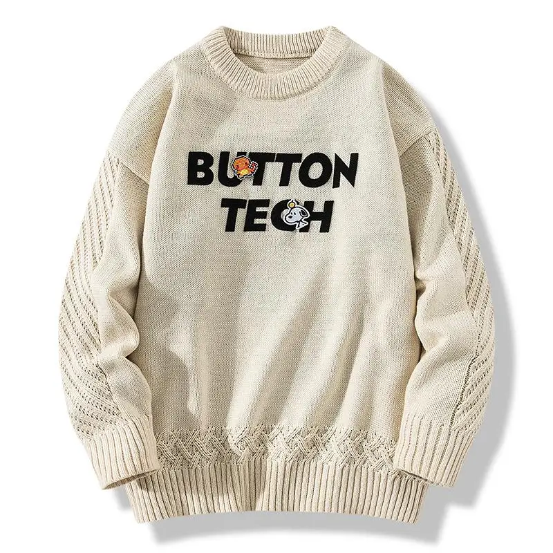

Men's Long Sleeve Knitted Pullover Sweater with Letter Print
