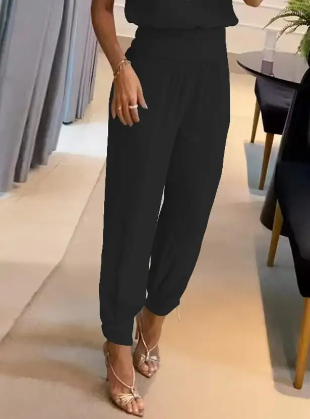 Women Puff Sleeve Zipper V-Neck Top & High Waist Cuffed Pants Set Spring Summer 2023 Solid Color Pants Set Woman Tracksuit