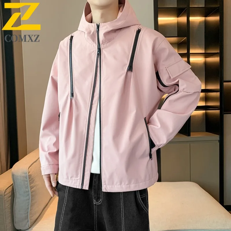 COMXZ Rainproof Coat Windproof Waterproof Lightweight Outdoor Travel Work Biker Jacket Climbing Scratch Resistant Mens Outerwear