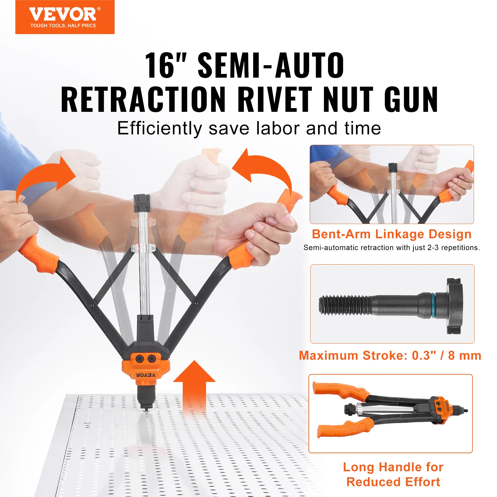 VEVOR 14" 16" Rivet Nut Tool Rivnut Tool Kit with Metric and SAE Mandrels 70PCS/186PCS Rivet Nuts With Rugged Carrying Case 2