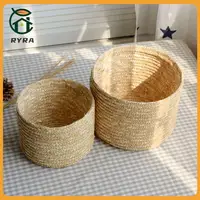 Handmade Straw Woven Storage Basket With Lid Snack Organizer Storage Box Laundry Baskets Rattan Storage Flower Basket 1