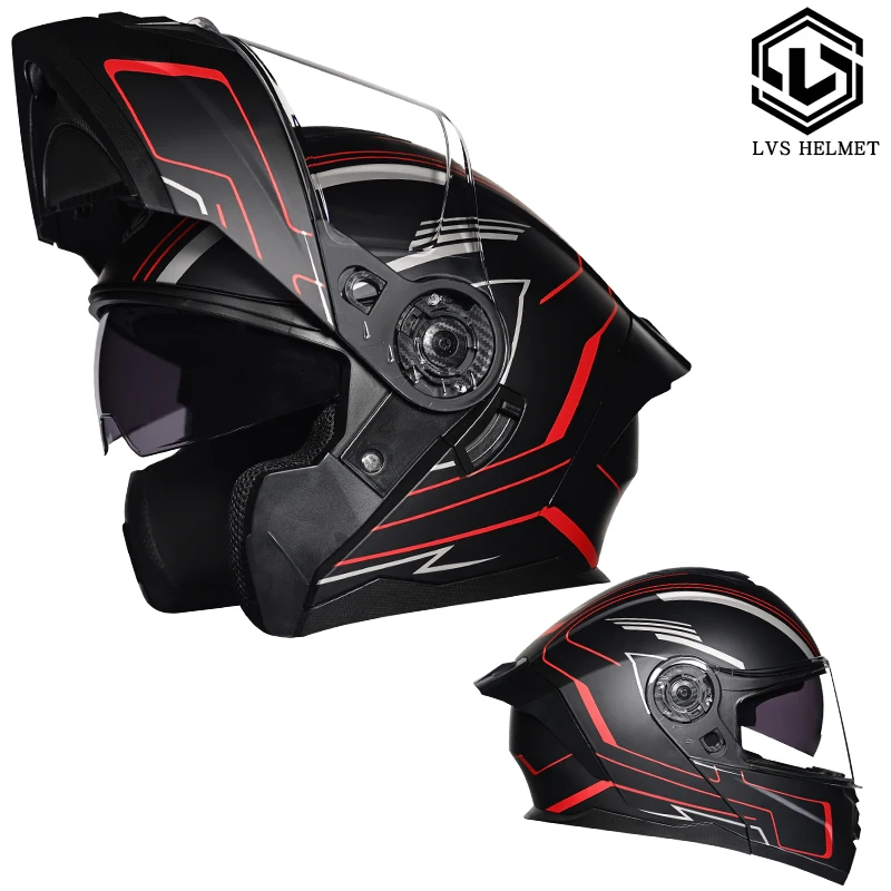 thumbnail image 1 of Casco modular de carreras con doble lente abatible, unisex, estándar para motocicleta, 1 of 5