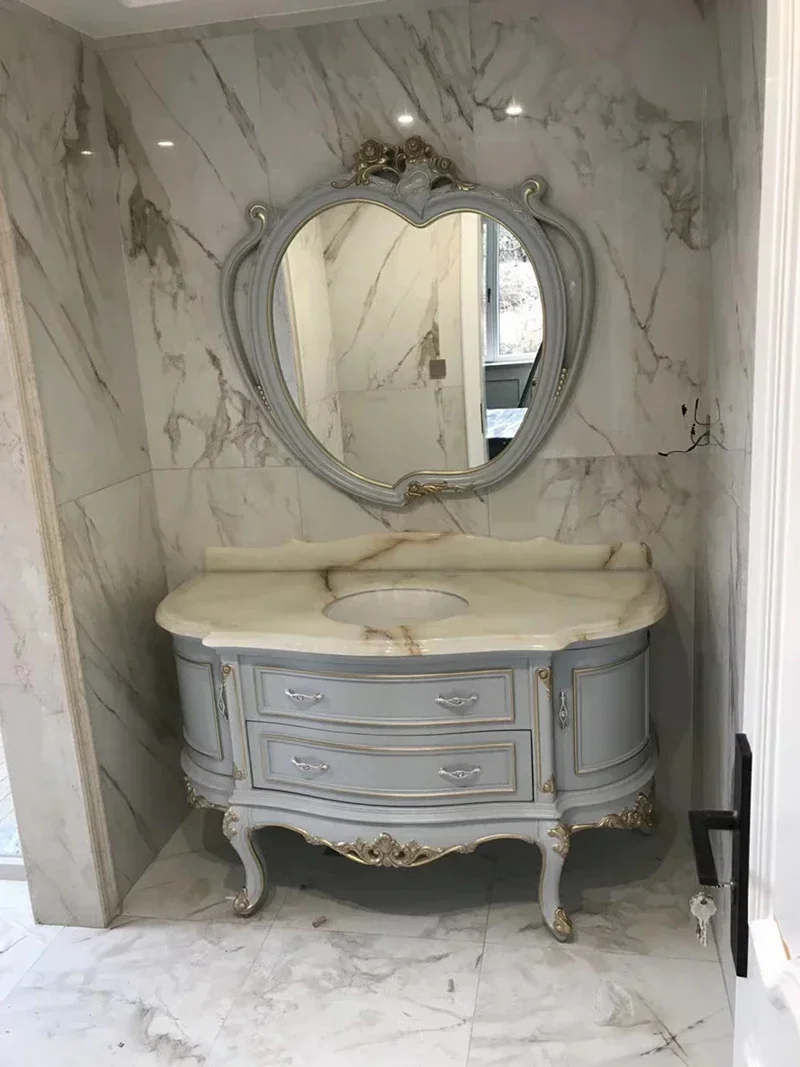 ~Curved European-Style Bathroom Cabinet Oak Semicircle Wash Basin Bathroom Antique Washstand Wash Basin Combination