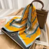 Elegant Women's Satin Square Scarf With Orange-Blue Altar Print Imitation Silk Scarf Breathable Windproof Fashion Accessory 3