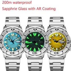 200m Waterproof Diving Monster Watch Men Tandorio 42MM Sky Blue Yellow Dial Automatic Japan NH36 Watch Sapphire Glass AR Coating