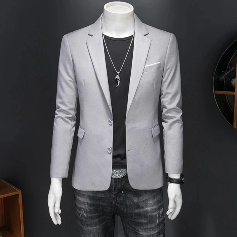 Men Suit Black Slim Fit Blazer Hombre Stretch Fabric Double Slit Jacket Male One Button Business Casual Prom Korean Dress Coat for mens blazer
