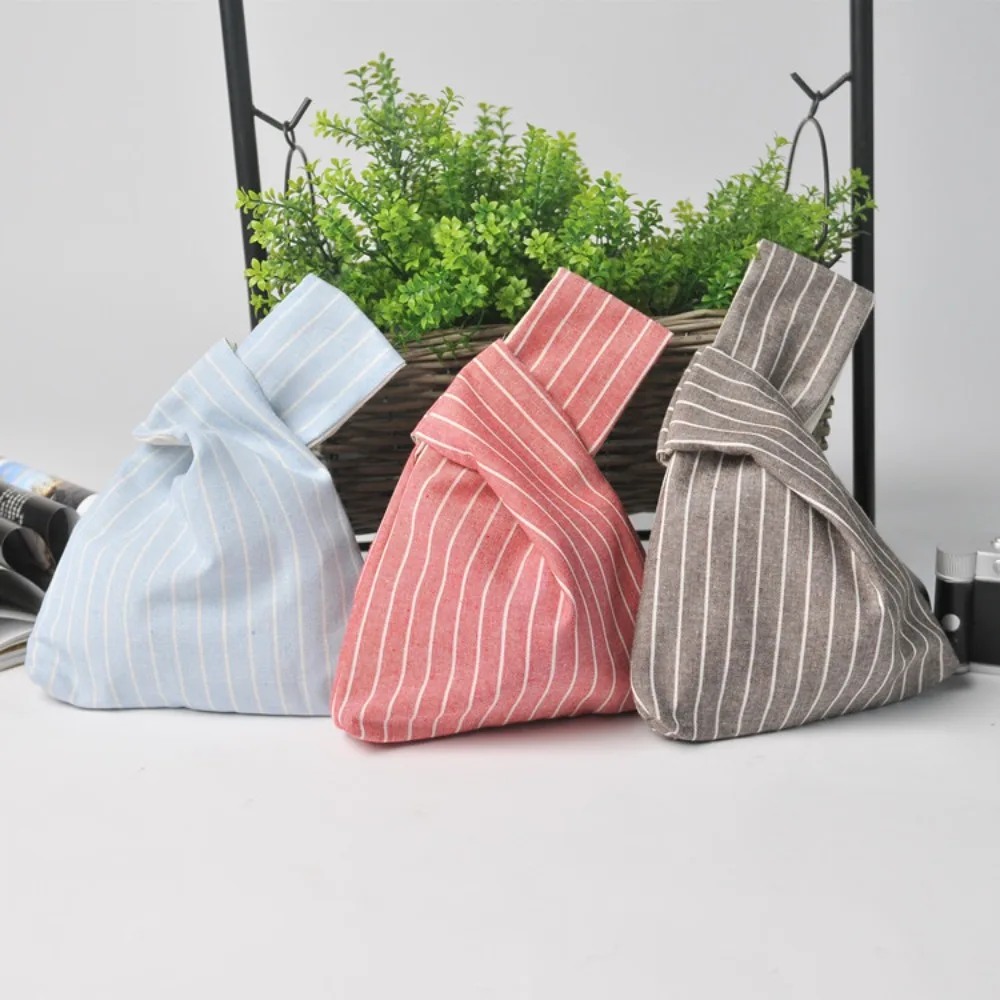 

Knot Wrist Bag Fashion Literary Handmade Handbags Striped Storage Bucket Bag Female