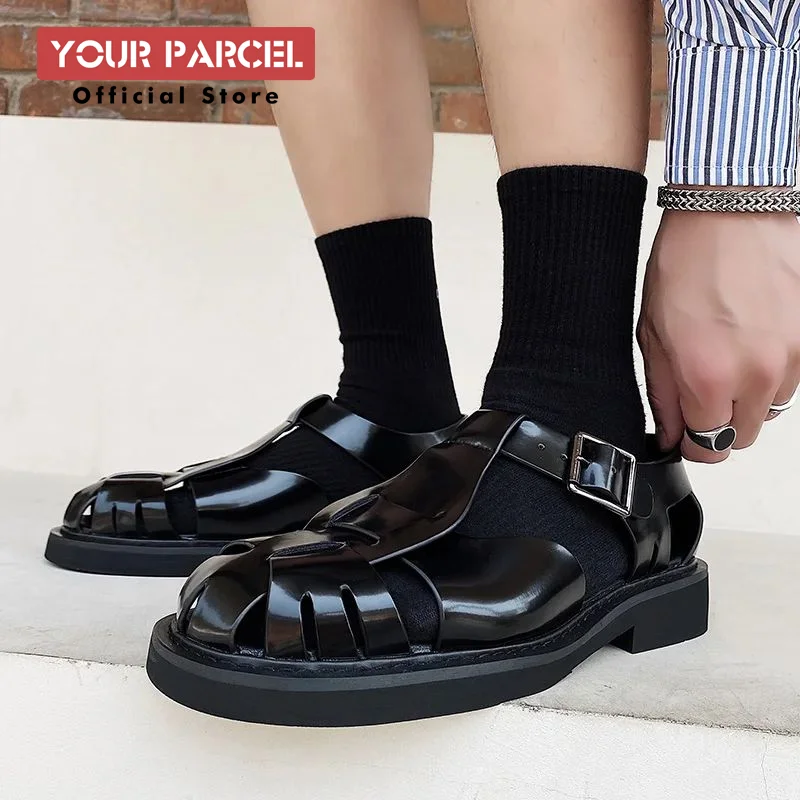 original-design-new-style-baotou-roman-sandals-men's-hollow-out-fisherman's-shoes-personalized-niche-ig-beach-shoe-trend