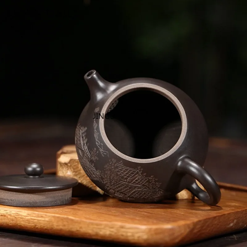 120ml Yixing purple clay teapot raw ore black mud spoon ball hole filter household teapot green tea