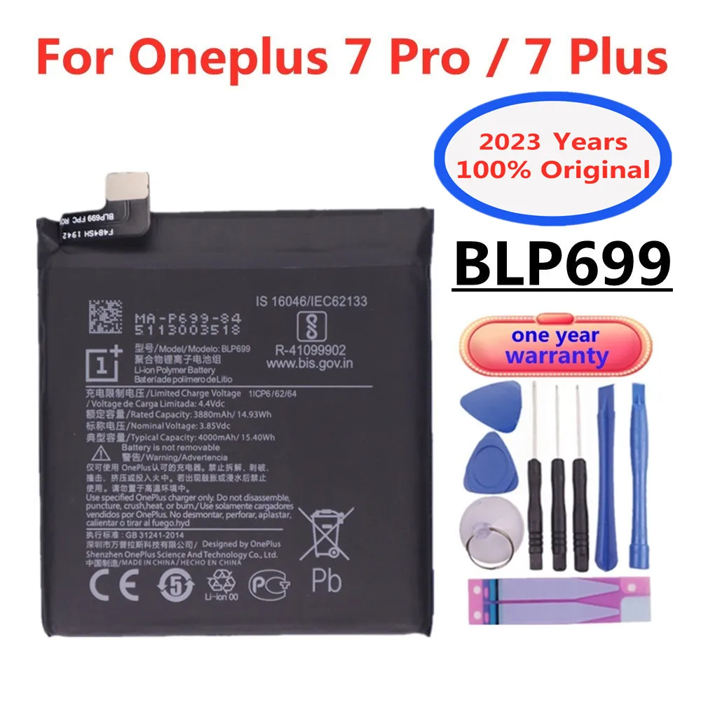 

2023 Years 1+ 100% Original Phone Battery For oneplus 7 Pro / 7 Plus 7Pro 7Plus Battery BLP699 4000mAh High Capacity Batteries