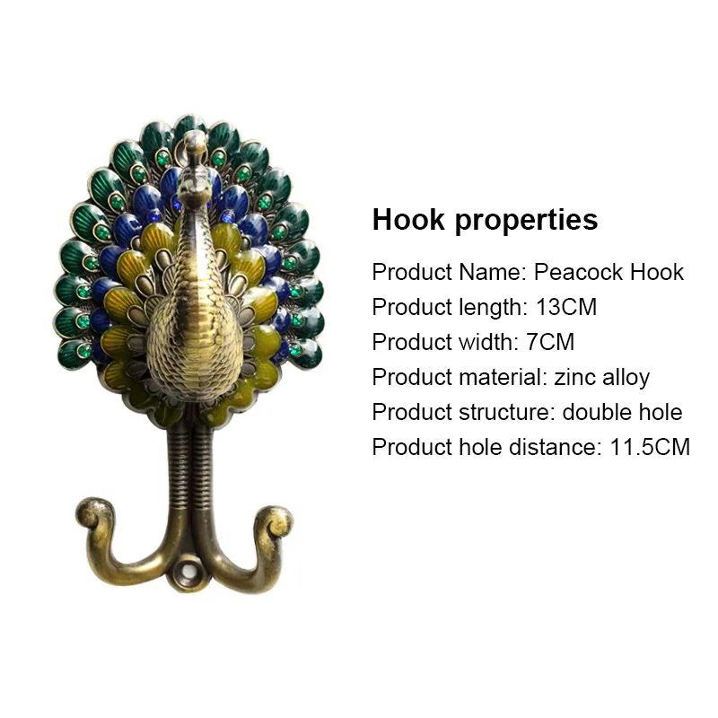 Peacock Curtain Hook Wall Hook Alloy Vintage Peacock Antique Wall Hangers Bathroom Organizer Utensils Accessories Tools 6