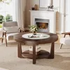 Coffee Table, 2-Tier Round Coffee Table with Heavy-Duty Wood Tabletop for Living Room,Circle Wood Accent Center Table 1