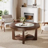 Coffee Table, 2-Tier Round Coffee Table with Heavy-Duty Wood Tabletop for Living Room,Circle Wood Accent Center Table 1