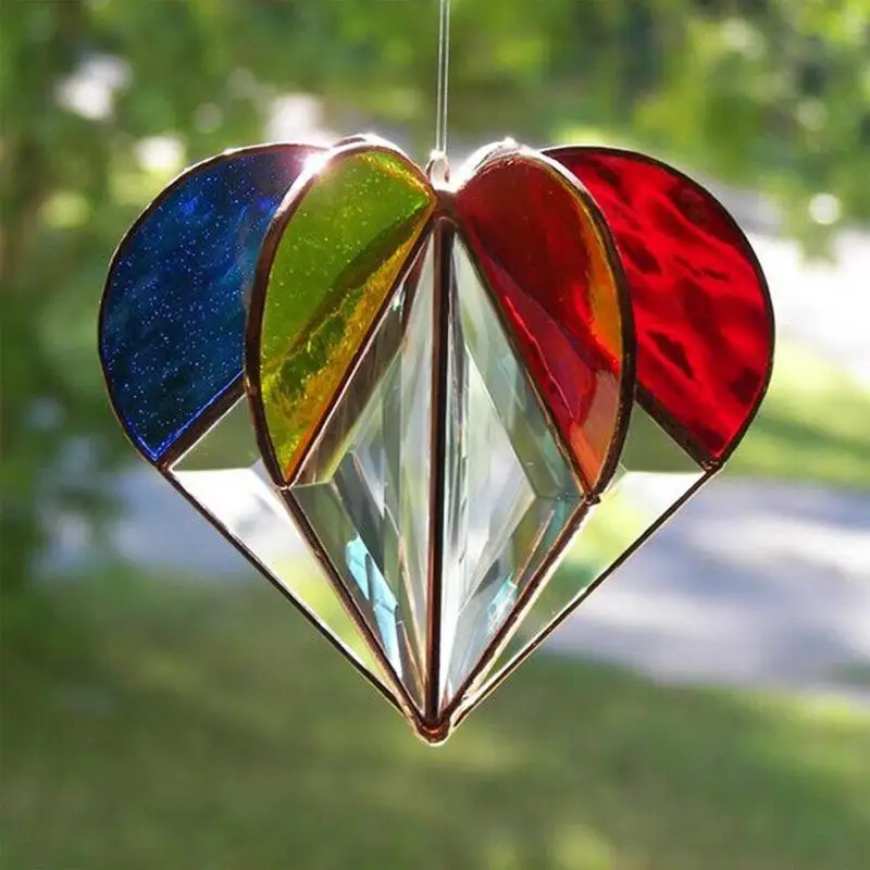 Handmade Stained Heart-shaped Sun catcher Fiberglass Heart Valentine's Decor Ornaments For Bedroom Wedding 3D Handcrafted 2