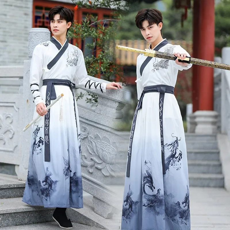 

Hanfu Men Chinese Dragon Embroidery Traditional Costume Dress Suit Cosplay Ethnic Style Tang Suit Performance Clothing White