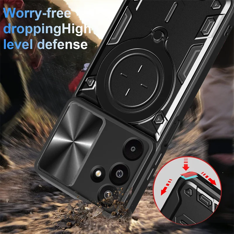 Enhanced Armor Ring Stand Case with Lens Protector Cover