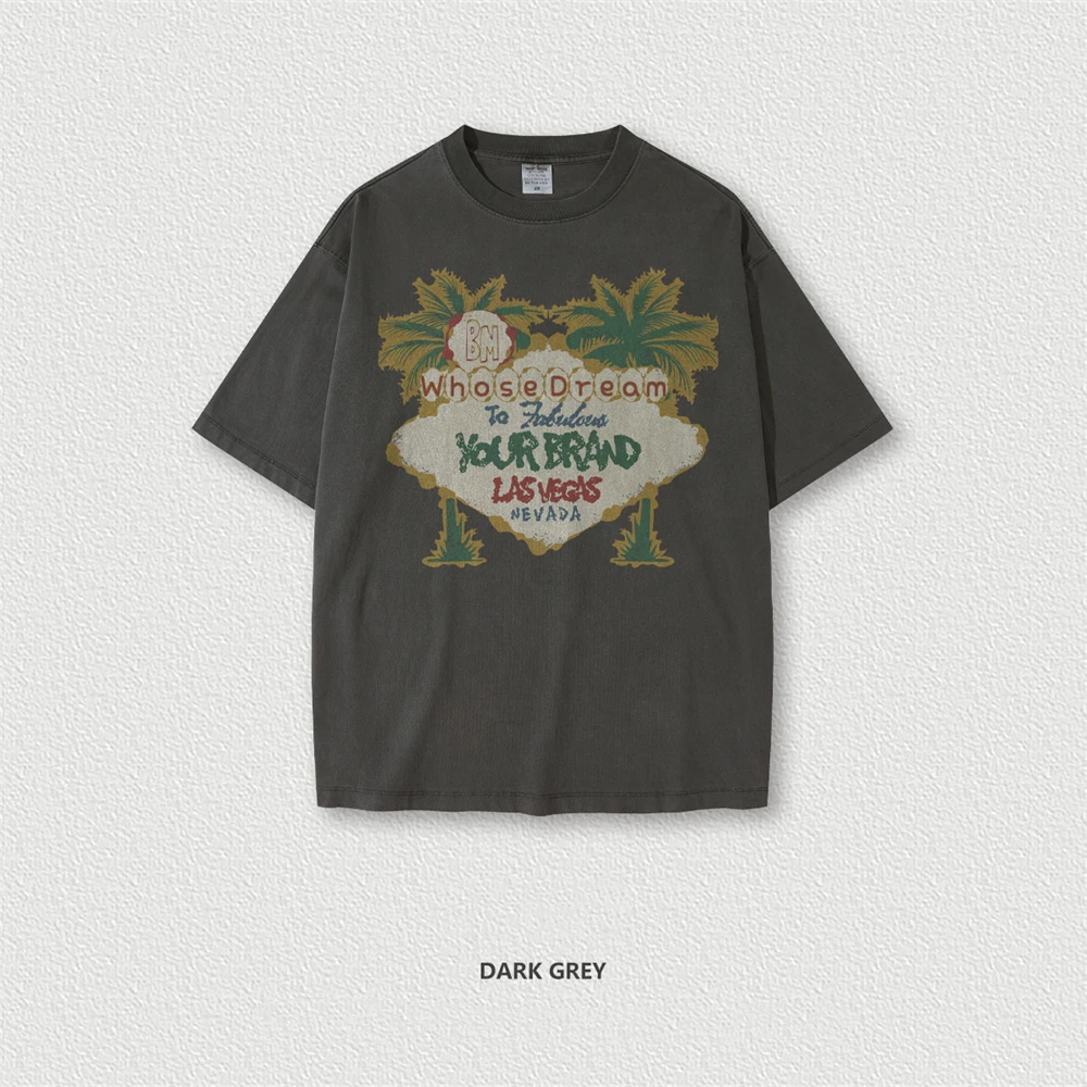 ZODF New Men High Street Washed T-Shirts Unisex Loose Tree