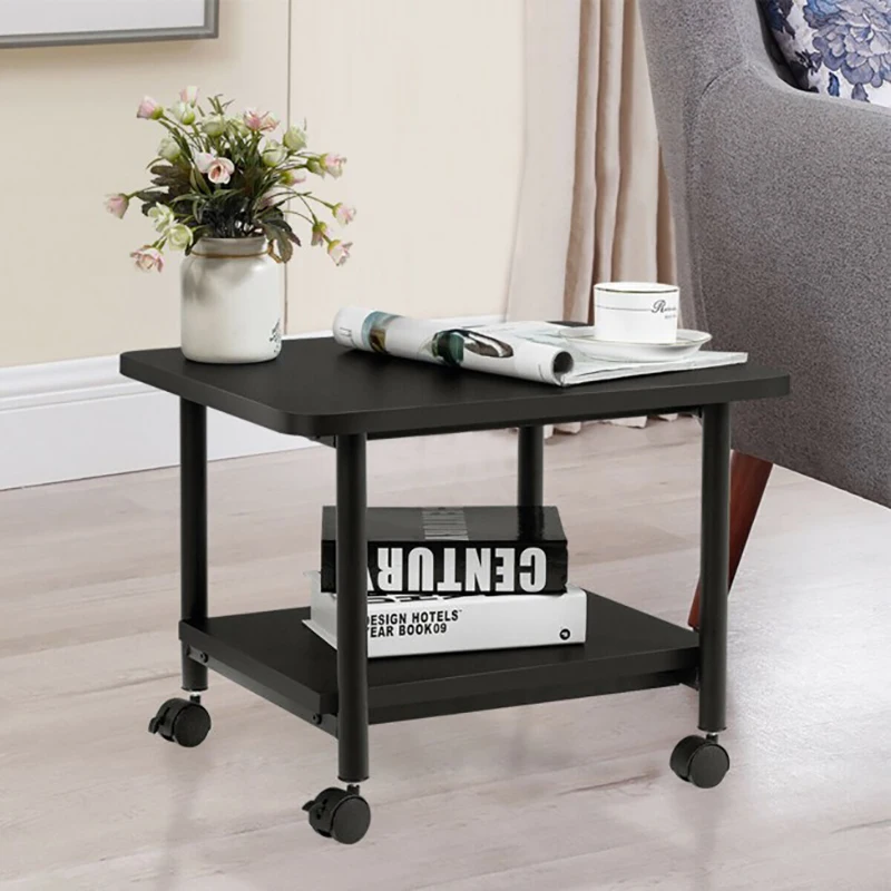 

2-Tier Under Desk Printer Stand 360 Degree Swivel Casters Sturdy Steel Pipes Premium Engineered Wood Shelves End Coffee Tables