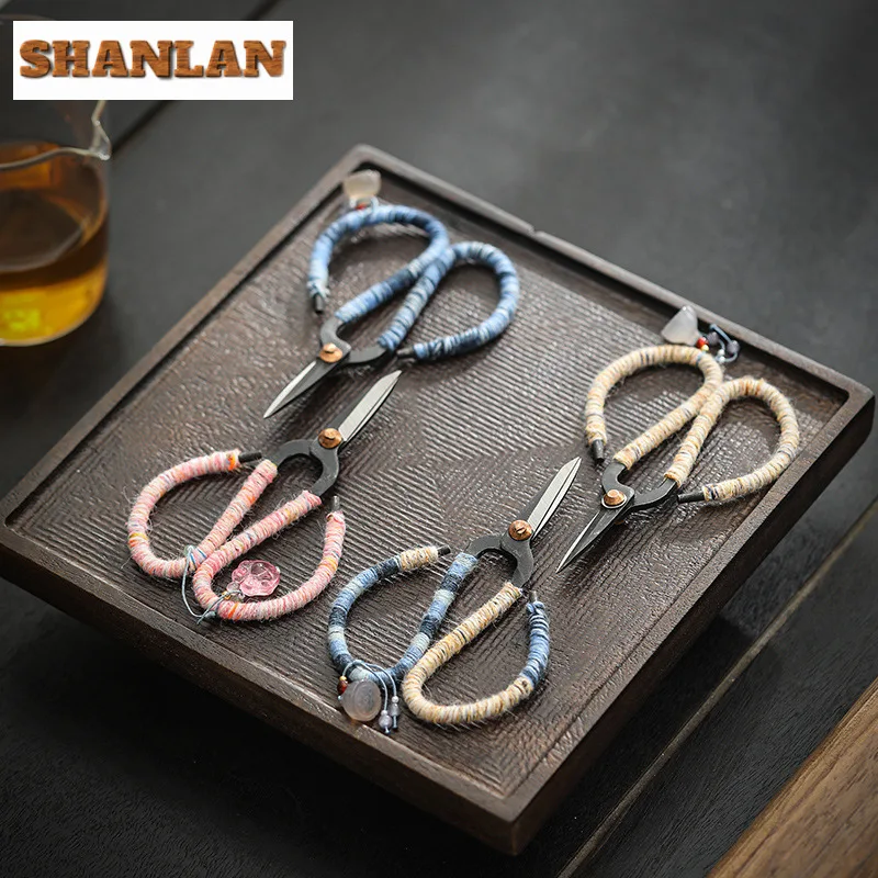 Handmade Woven Rope Vintage Plum Cut Stainless Steel Cut Window Yarn Tailor Cross Stitch Tea Bag Tea Ceremony Accessories