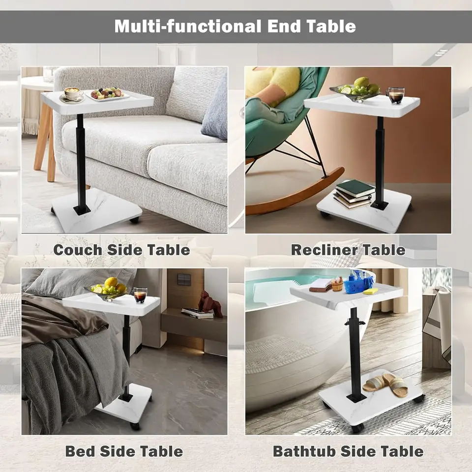 Adjustable Height Swivel End Table with Wheels