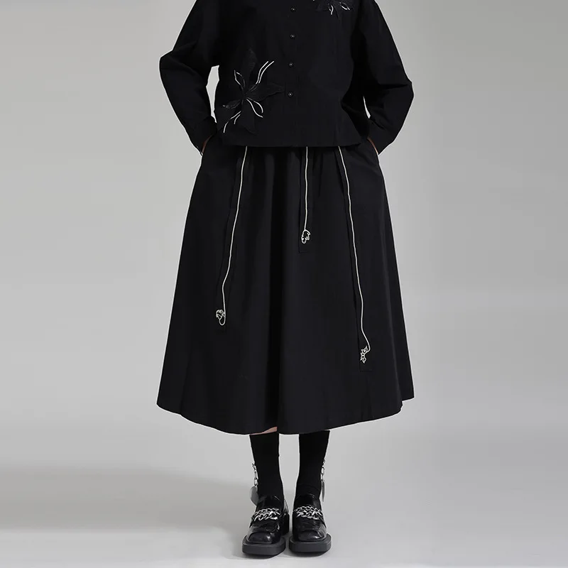 Yamamoto Dark Wind Ricamato Bright Line Contrast Color Mezza Gonna 2024 Small Form Design Slim A-Line Mezza Gonna