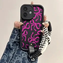 Elegant Bow Wrist Chain Lanyard Soft TPU Phone Case Cover for Poco C61 (BlackPK - JSS042A)