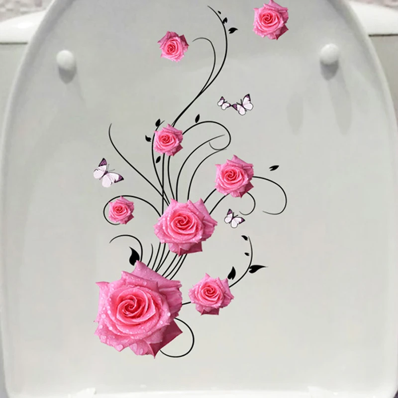 M488 Butterfly Rose Bedroom Living Room Decoration Wall Stickers Waterproof Self-Adhesive Toilet Stickers