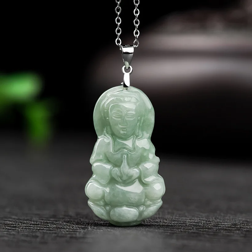 

Mai Chuang/Hand Carved/Silver Inlay Jade Guan Yin/Necklace Pendant Fashion Elegant Personality Jewelry Men And Women Couple Gift
