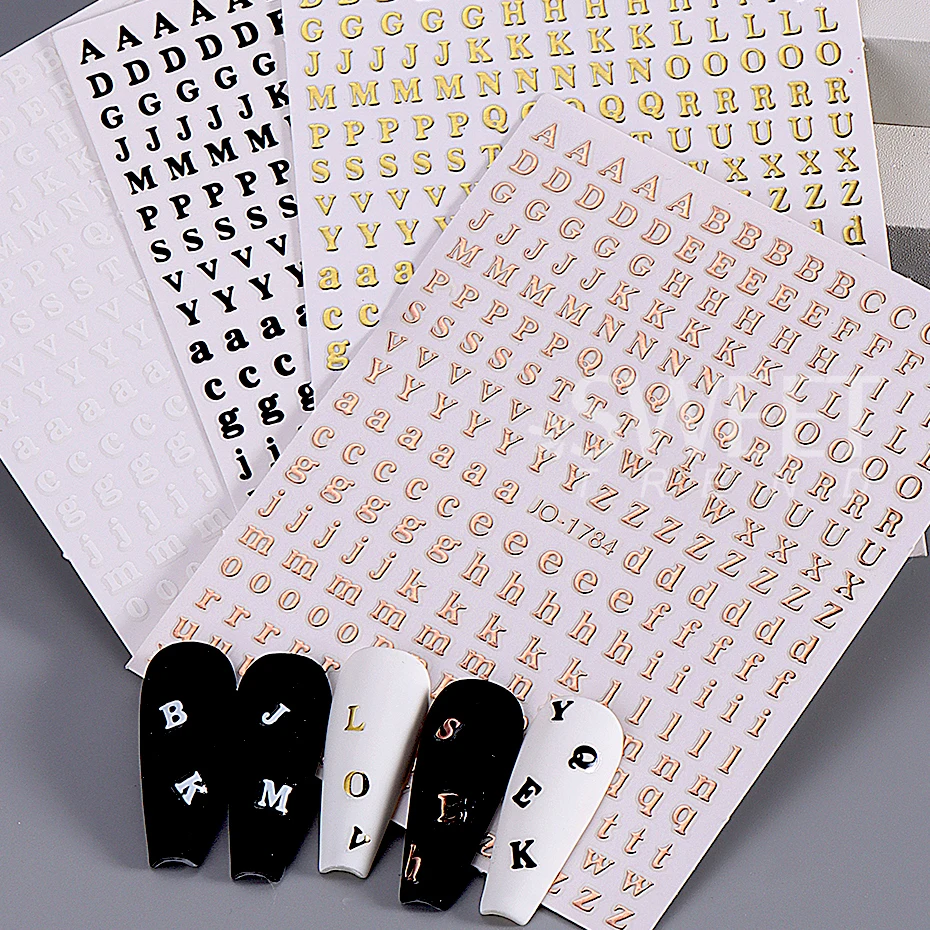 3pcs Small 26 Alphabet Letter Number Sticker Roman Letter Nail Stickers Uppercase Lower Case English Letter Design Stickers DIY