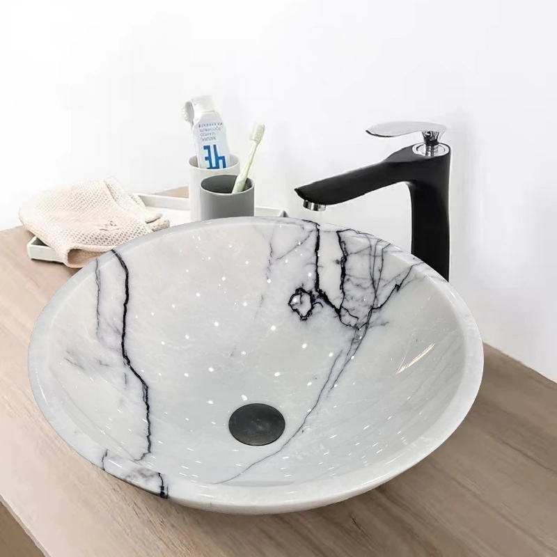 Xiangxuemei marble luxury new art basin crystal Guangxi white stone round basin wash basin