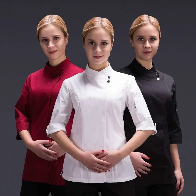 

Women Restaurant Clothes Chef Waitress Jacket Work Uniform New Fashion Food Service Barista Wear