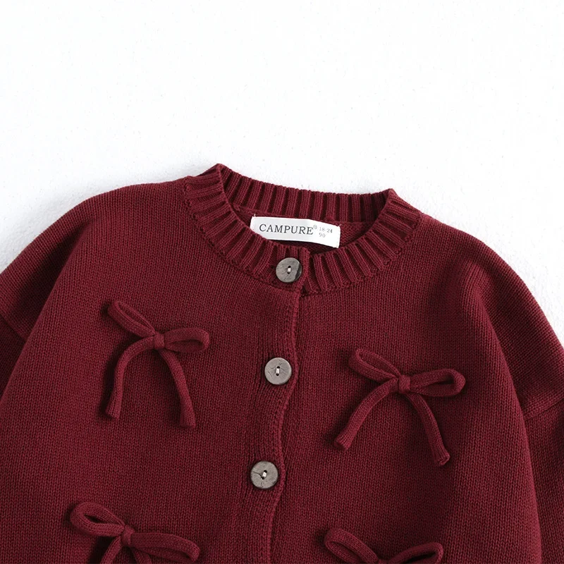 Red Long Sleeve Knitted Sweater Jacket for Girls