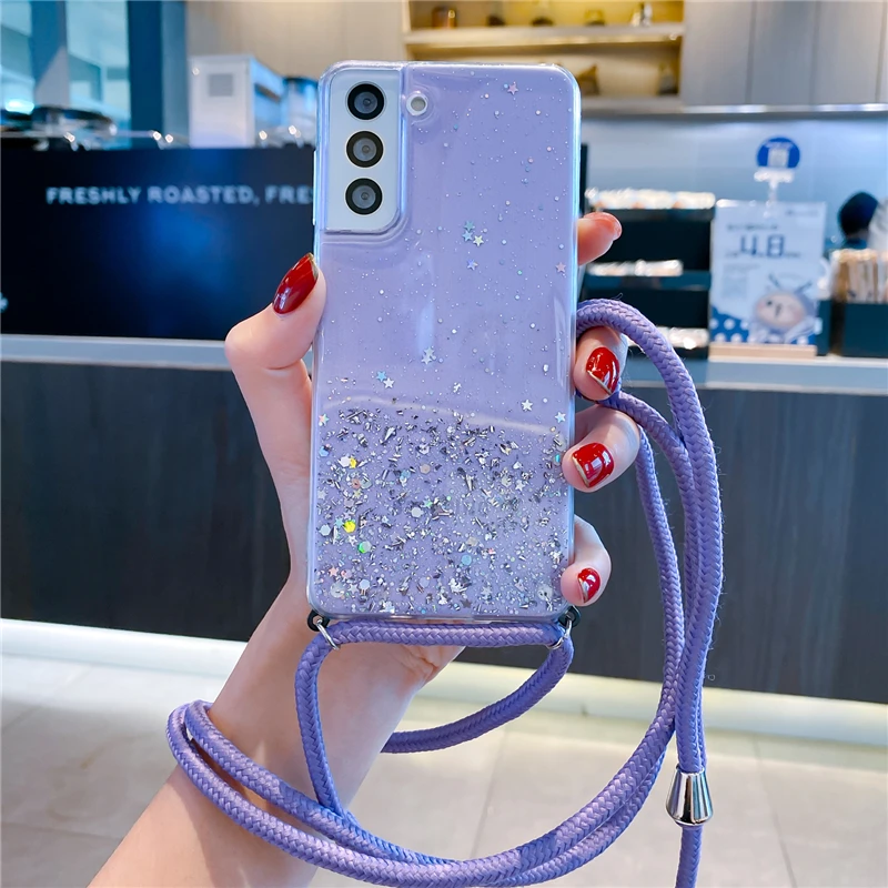 Glitter Crossbody Lanyard Strap Necklace Phone Case