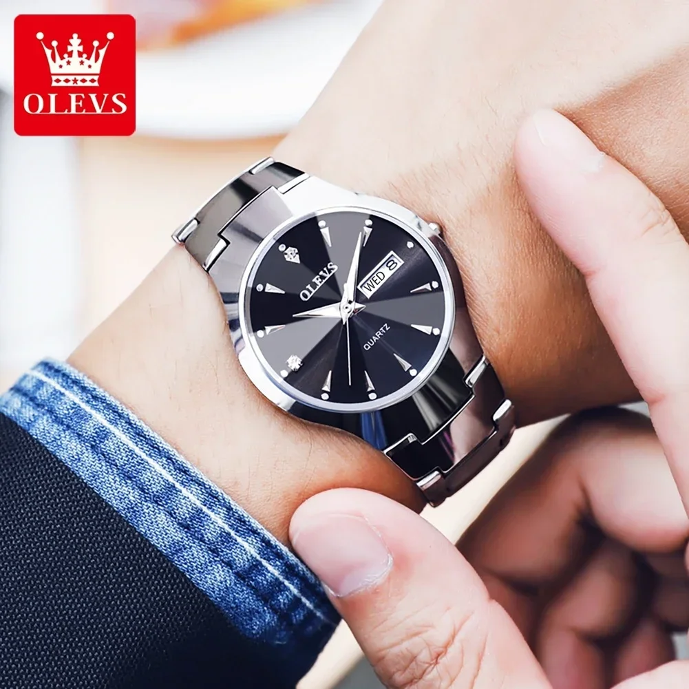 OLEVS Luxury Quartz Watches for Men Golden Tungsten Steel Strap Men's Watches Waterproof Luminous Date Week Business Wrist Watch 6