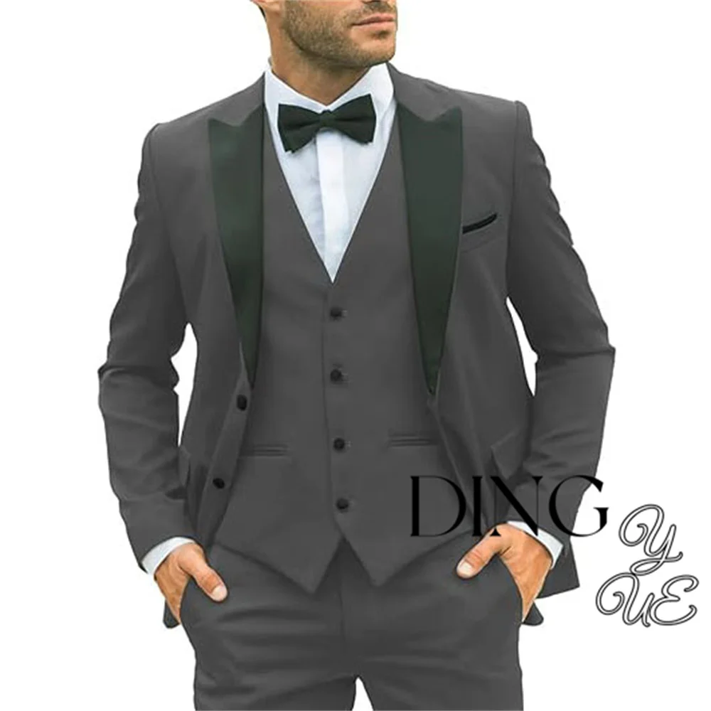 Fashion Men's Suits Regular Fit 3 Piece Tuxedos Peak Lapel Blazer Vest Pants for Evening Party