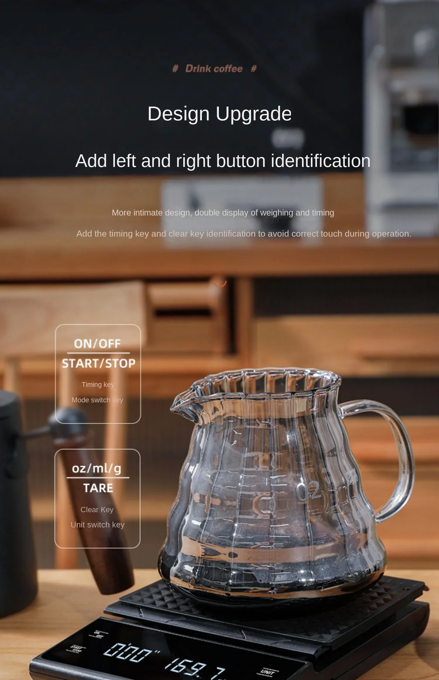 Digital Kitchen Scale - USB Charging Coffee Scale with Timer & LED Display
