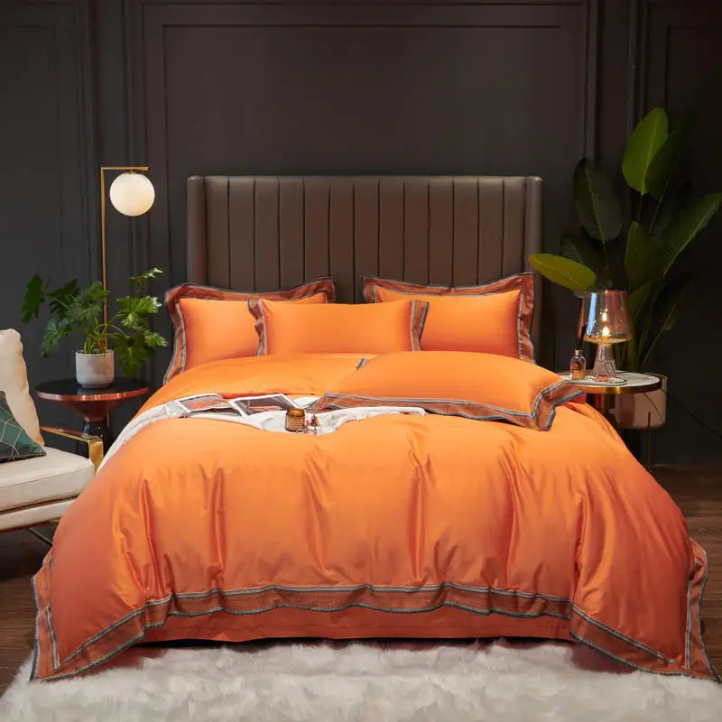 New luxury supima cotton High quality Bedspread Splicing Bedding sets pure Colour Quilt Bed