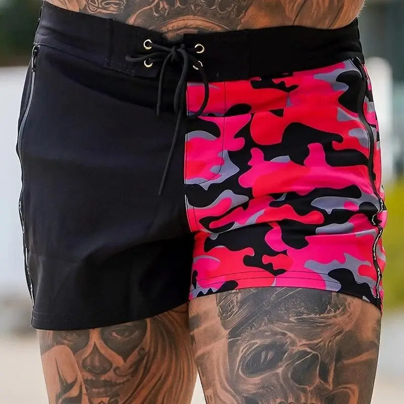 New Summer Men's Shorts Hawaiian Fashion Beach Swimming Pants Digital Print Splice Bi-color Fashion Casual Pants