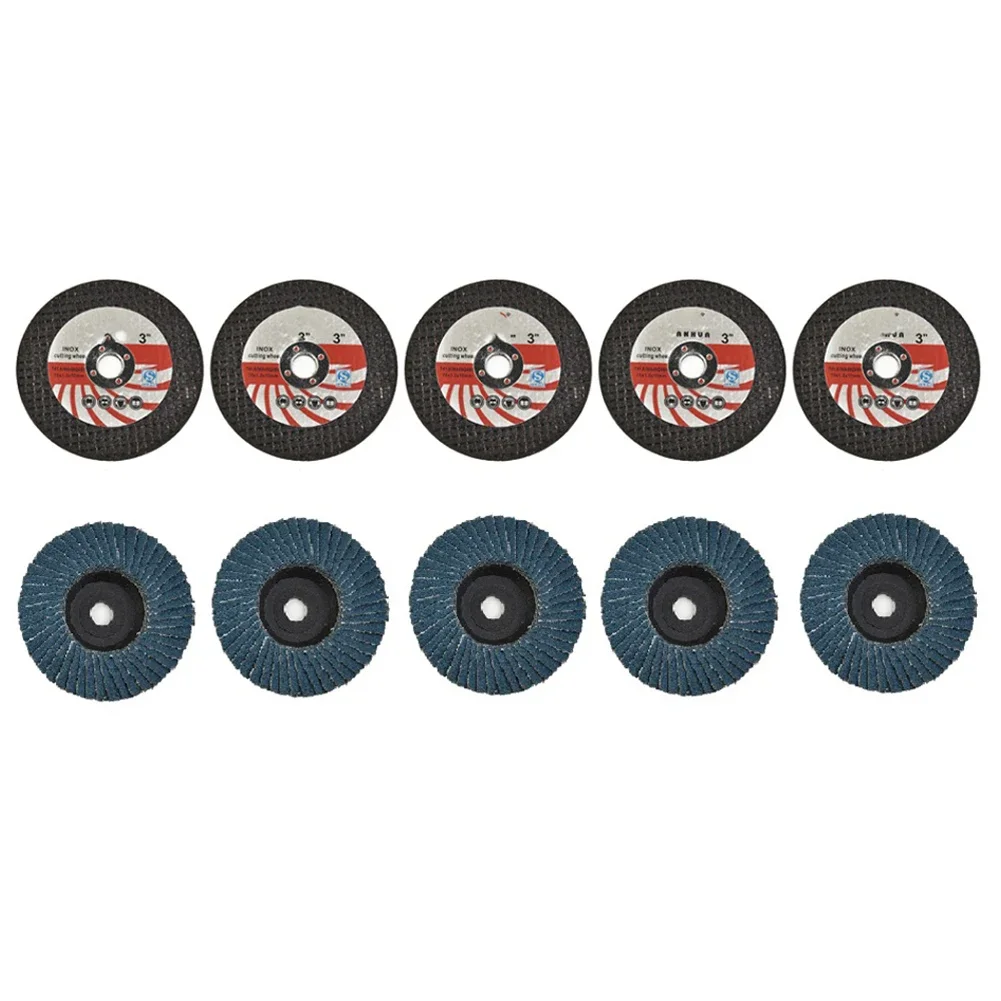 

5pcs 75mm Cutting Discs +5pcs Flat Flap Discs Grinding Wheel For Angle Grinder Ceramic Tile Stone Steel Cutting And Polishing