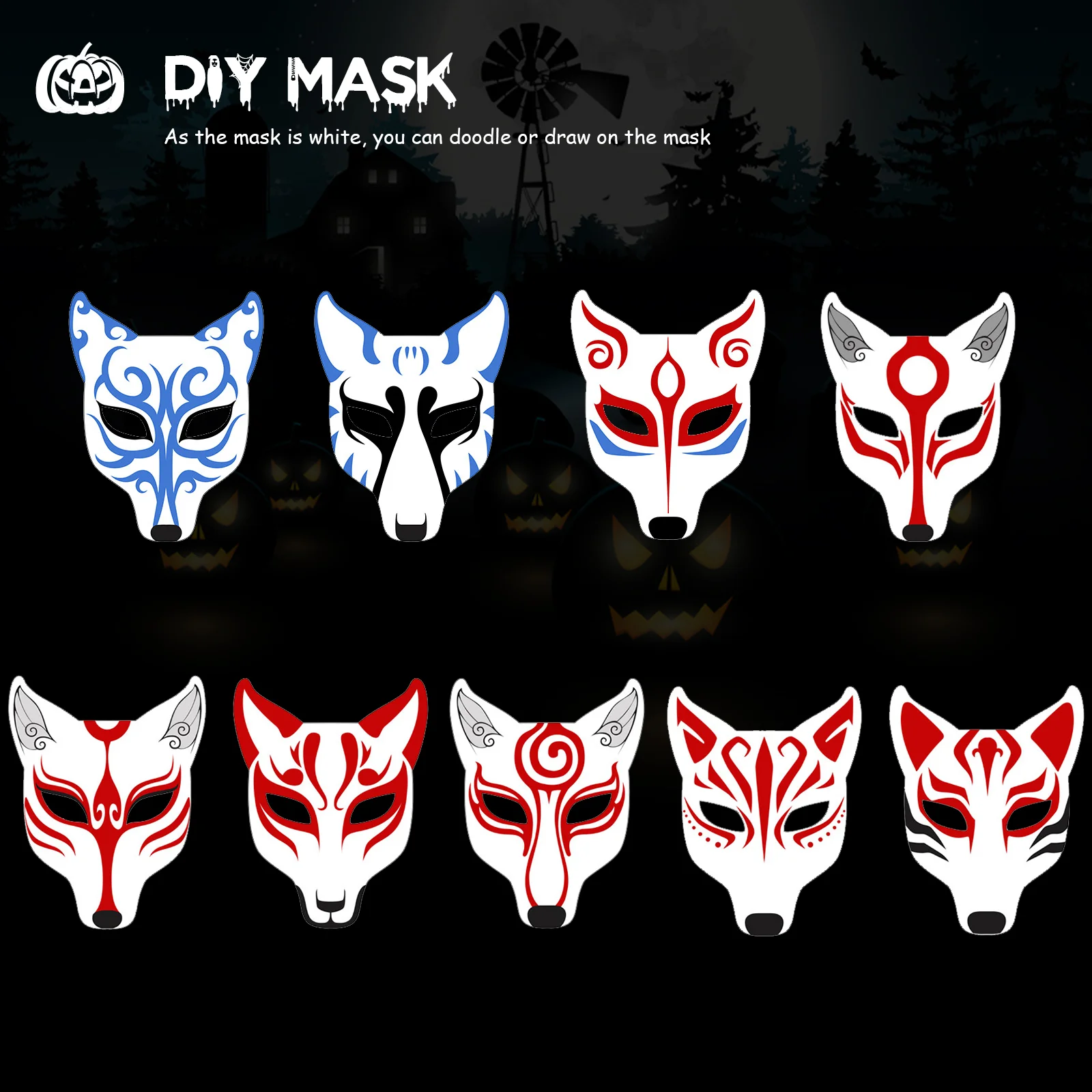 SAFIGLE 5Pcs Cat Mask Therian Mask Animal Mask Halloween Mask for Kids  Adults 2023 White Cat Mask Painted Face Mask Animal Hallowen Party Cosplay