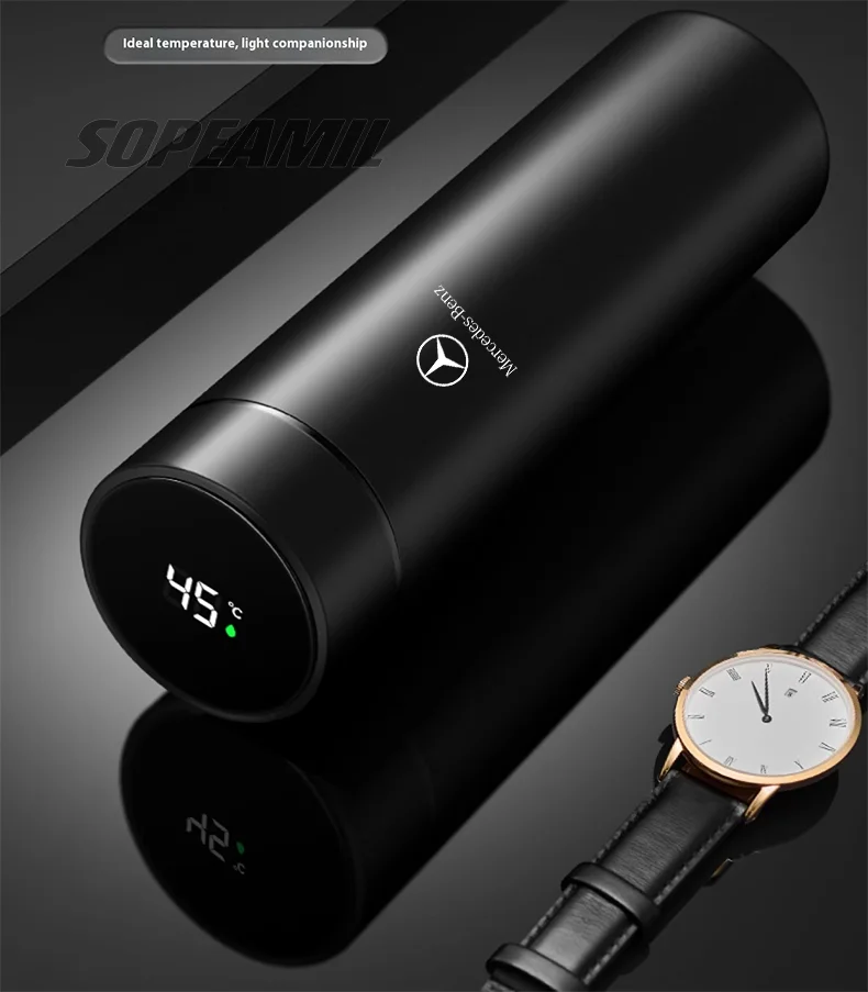 Car Vacuum Cup Thermos Mug Temperature Display Coffee Cup Mercedes-Benz A C E S Class A35 A45 C43 CLA CLS GLA GLC GLK ML SL Vito