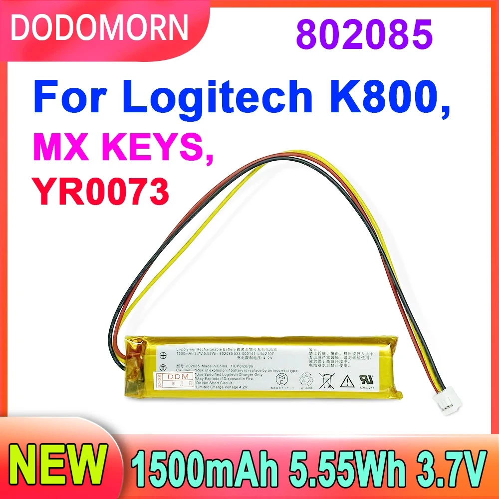 NEW 802085 Battery For Logitech K800, MX KEYS, YR0073,533-000221 802085P 533-000177 533-000141 Keyboard Batteries 1500mAh